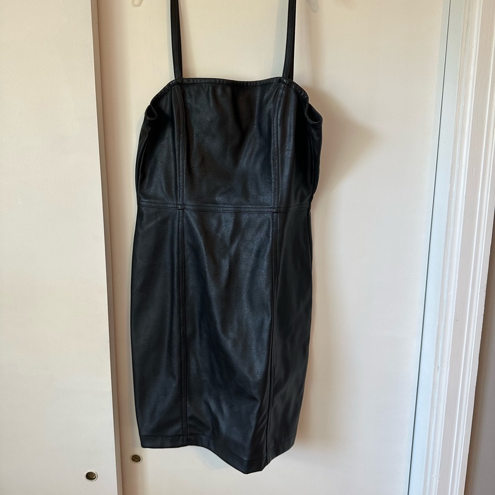 BLACK LEATHER MINI DRESS